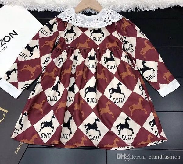 

lace collar dresses new lovely horse pattern dress baby girl's princess dresses children dresses, Red;yellow