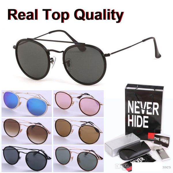 

round sunglasses men women alloy frame mirrored glass lens retro eyewear with original box, packages, accessories, everything, White;black