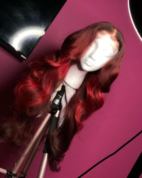 

13*6 loose wave red wine color wig front lace human hair wigs for women pre plucked human hair wig natural hairline linman, Black;brown
