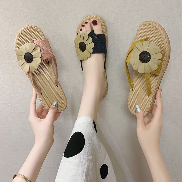 

shoes woman 2020 slippers flat shale female beach rubber flip flops slipers women flock flower slides sabot hawaiian new, Black