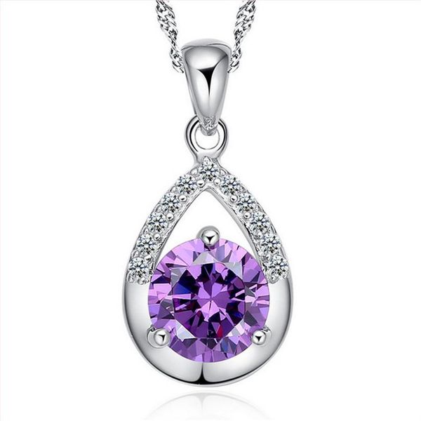 

лучшие качества 925 стерлингового серебра ожерелье девушки princess партии аксессуары блестящий кристалл фиолетовый ожерелье женщина ювелирн, Silver