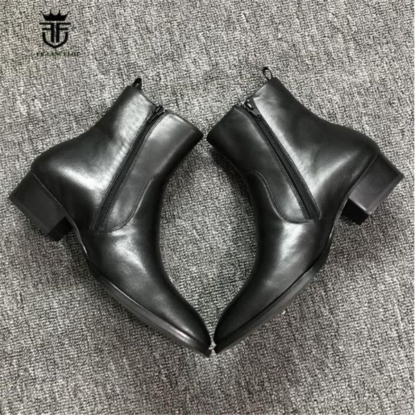 

boots handmade genuine leather zip slim wedge personalized high heel, Black