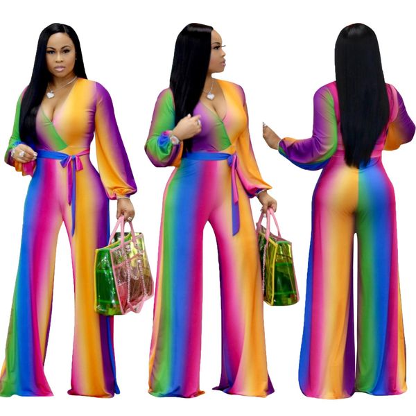 

fashion gradient deep v wide leg micro-la casual jumpsuit foreign trade supply a generation clothes for women