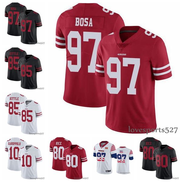 

san francisco 49ers jersey men 85 george kittle 10 jimmy garoppolo 97 nick bosa 80 jerry rice football jerseys, Black;red