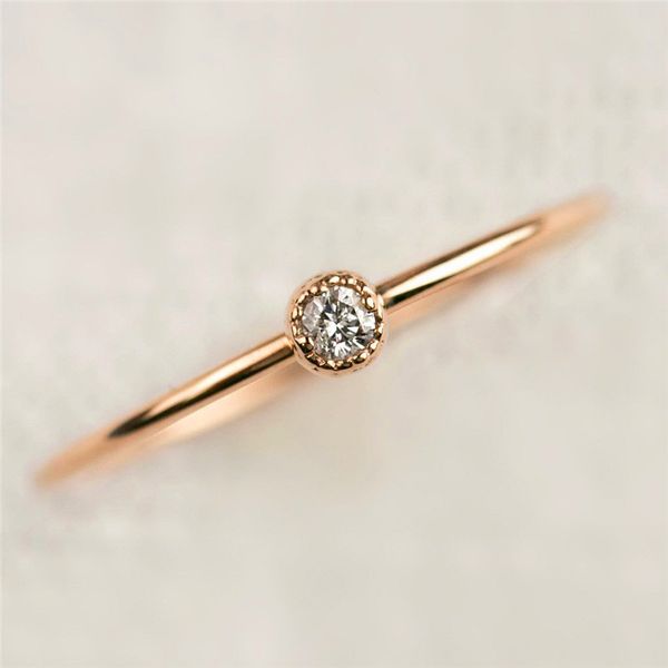 

minimalist rose gold silver color finger ring fashion female small white zircon ring classic wedding engagement rings for women, Slivery;golden