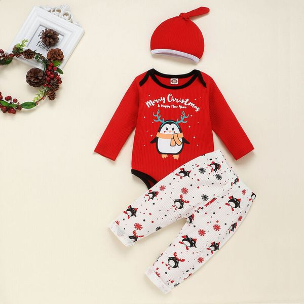 

christmas clothes infant baby girls boy clothes christmas knitted sweater romper trousers hat sets autumn outfit 0-24 months, White