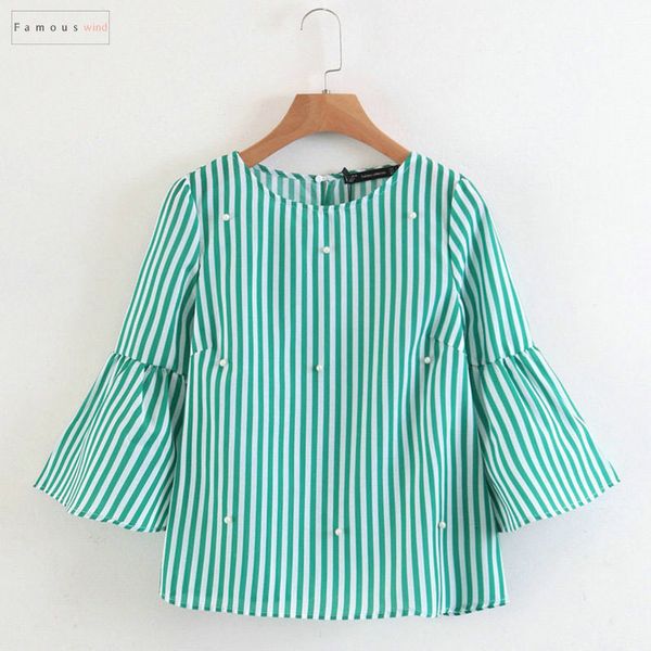 

новая элегантной блузы pearls бисероплетения рубашки flare втулка o шеи дама лето марка повседневная женщина топы тис blusas, White