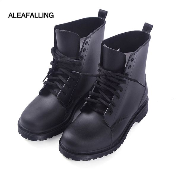 

aleafalling new design rain boots waterproof shoes woman water rubber lace up ankle mature boots good quality botas chundong809, Black