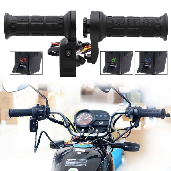 

new 1 pair 3 in 1 black motorcycle handlebar electric heated grips handle voltage usb charger