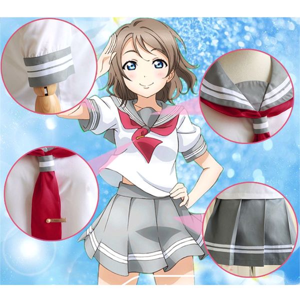 

love livesunshineaqours takami chika cosplay costume suit dress japanese anime love live women girl sailor school uniform, White