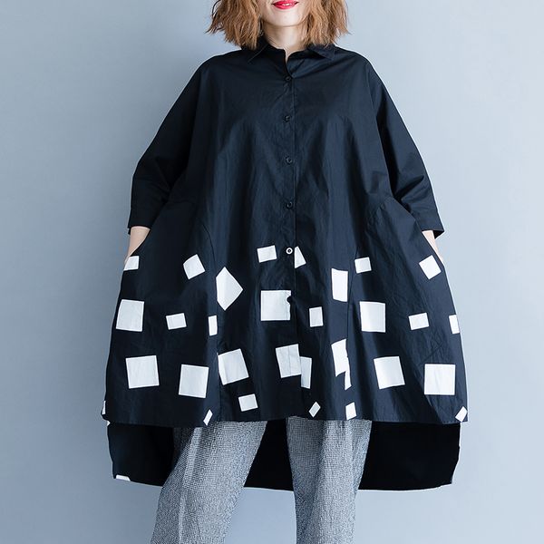 

z-zoux women shirt irregular black white color matching cotton women blouses asymmetry plus size cotton long shirts 2019 fashion