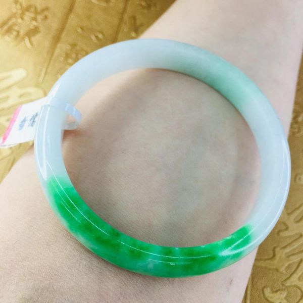 

send a certificate natural jadeite bracelets carved light green two-color 52-61mm female jade bracelet jewelry gifts, Golden;silver