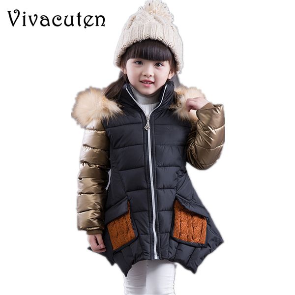 

teenage girls down coats kids faux fur hooded jackets parkas 2018 winter thermal warm outwear children's clothing black red coat, Blue;gray
