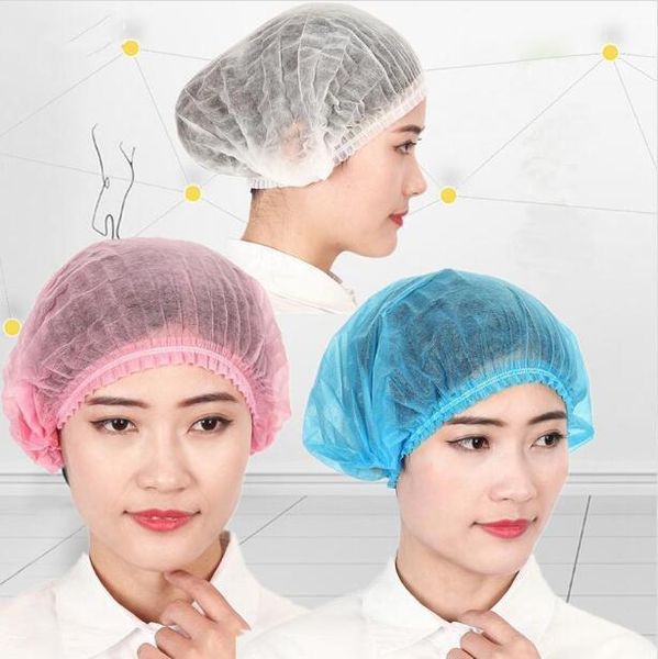 

In Stock Disposable Salon Hair Hat Cover Anti Dust Net Bouffant Cap Non-Woven Head Cover Hat Elastic Cleaning Hair Protect Hat Cap FY4024