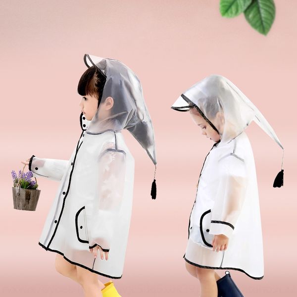 

children's raincoat girl's kindergarten poncho ins cloak head head cap baby's cute tassel pointed cap boy's transparent, Red;brown