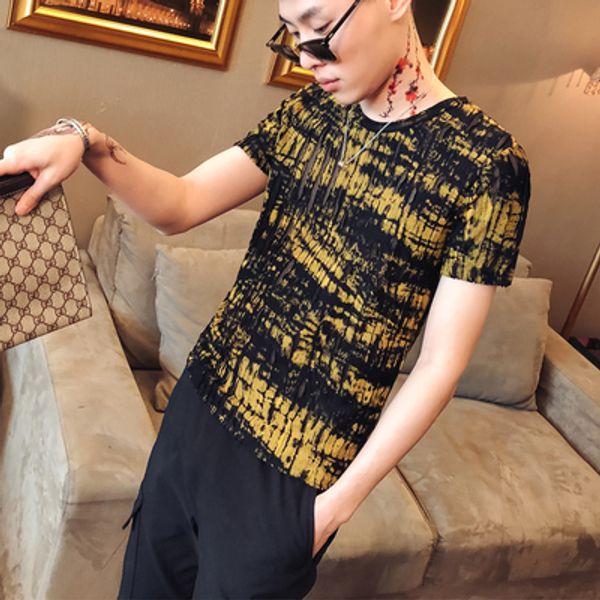 

2020 net red social printing short-sleeved t-shirt men's tide brand personality fashion round neck summer men's bottoming shirt, White;black