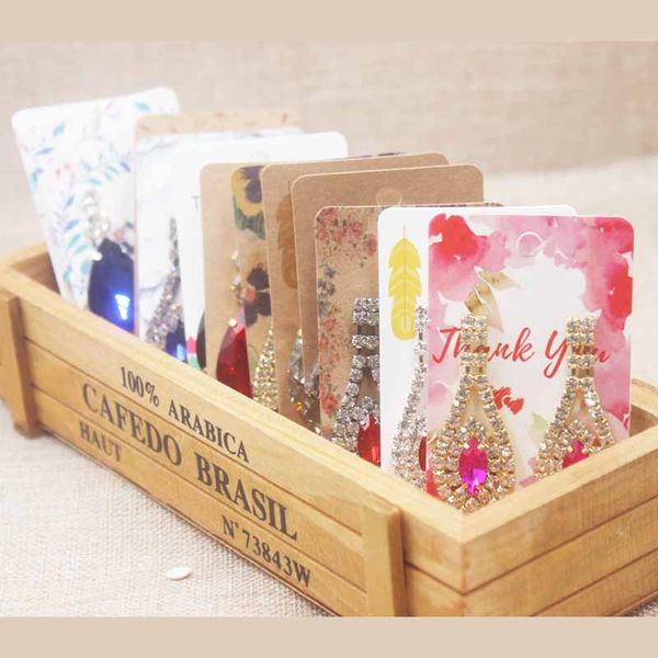 

50pc jewelry drop earring package card multi flower design earring pack card colorful print paper jewelry 5*9cm, Black