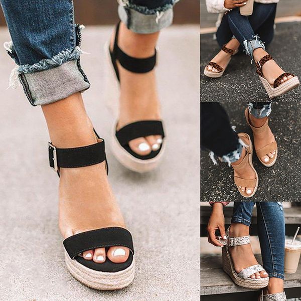 

sandals summer women rope woven snake pattern buckle casual, Black