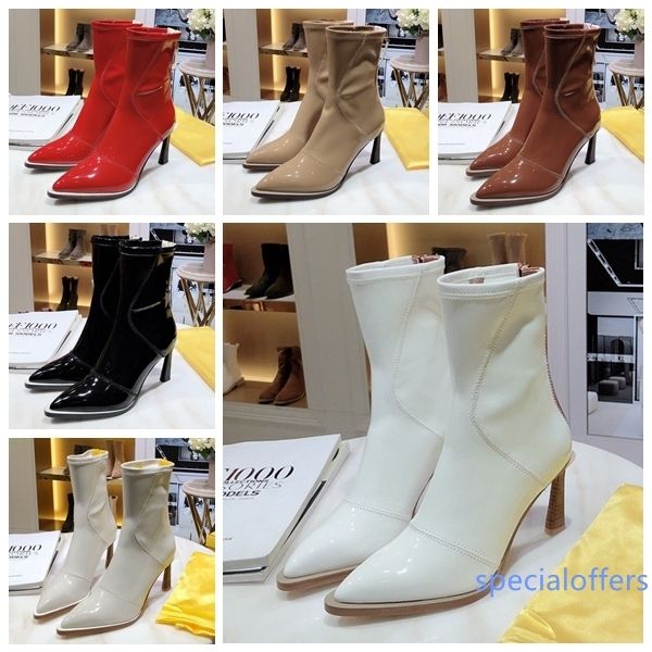

glossy neoprene ankle boots womens fframe pointed-toe ankle boots italy fashion luxury designer shoes lady pointed-toe ankle boots with box, Black