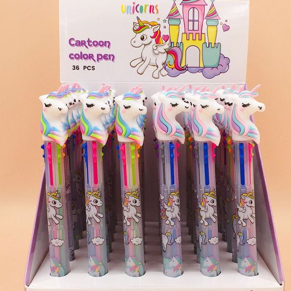 Мультфильм Unicorn Pen Relectable Kawaii Rainbow Gel Charttle Ballpoint Ручки Жидкие чернила Ручки поставки Офисные подарки Детские канцтовары 6-Color-In-1