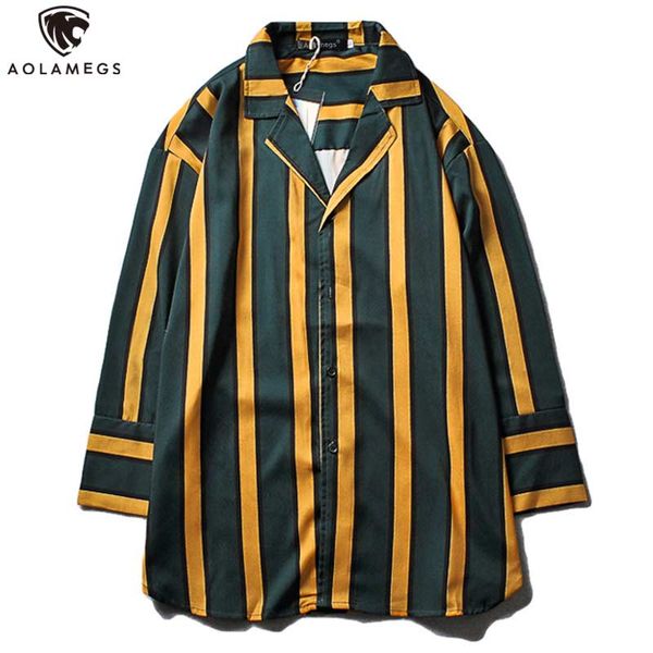 

aolamegs shirts men striped color print male shirts thin three quarter shirt casual style summer streetwear, White;black