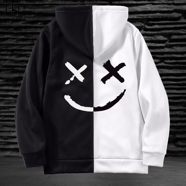 

мужчины толстовки кофты флис счастливый улыбающийся принт лица мужская лоскутная толстовка осень зима уличная одежда пуловер с капюшоном муж, Black
