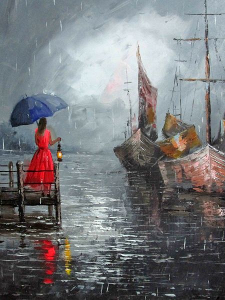 

100%hand-painted art oil painting seascape figure girl art oil painting on canvas wall home decor wall art picture