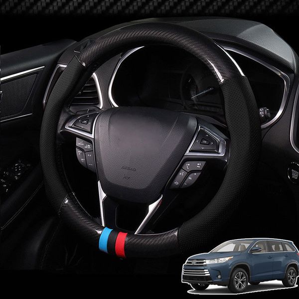 

for toyota highlander steering wheel cover anti-slip carbon fiber leather