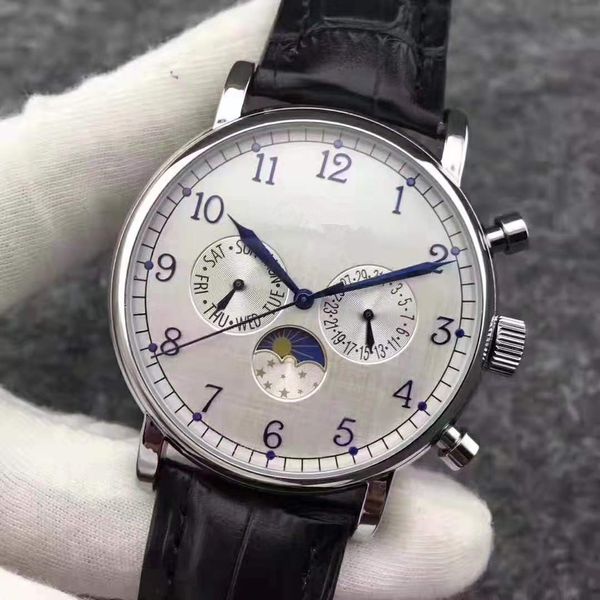 

selling new fashion mechanical watch luxury men's brand fashion small dial work luxury men's watch leather high end watch, Slivery;brown