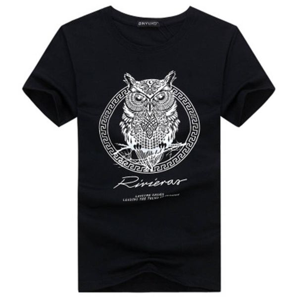 

mens designer t shirts owl pattern printed short sleeves brand fashion style loose tees cotton t shirts young men, White;black