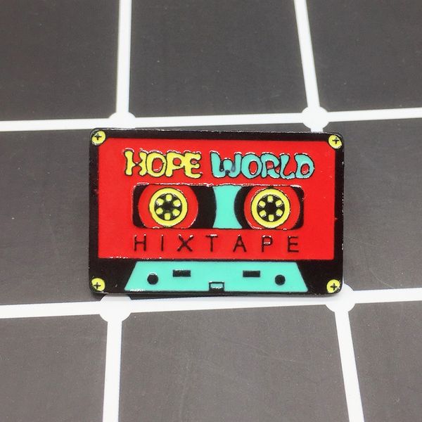 

red audio cassette metal enamel brooch fashion retro hope world tape badge pin classic trendy clothing backpack jewelry gift, Gray