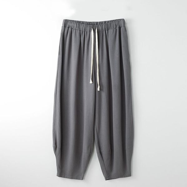 

spring summer plus size pants men 5xl 6xl 7xl 8xl waist 140cm cotton linen trousers men large size 5 colors, Black