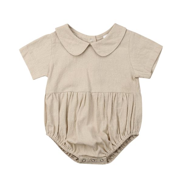 

2019 lovely baby girl infant solid peter pan collar romper short sleeve jumpsuit outfits clothes summer baby clothing 0-18m, Blue