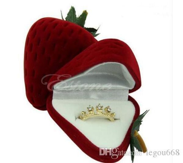

jewelry box cute strawberry flocking ring jewelry case earring ear stud case gift container display box jewelry packaging 20pcs lot ga41, Black;white