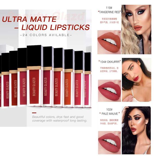 

eauty glazed 24 colors matte lipstick set waterproof long lasting lip gloss nude velvet pigment batom women fashion lip makeup