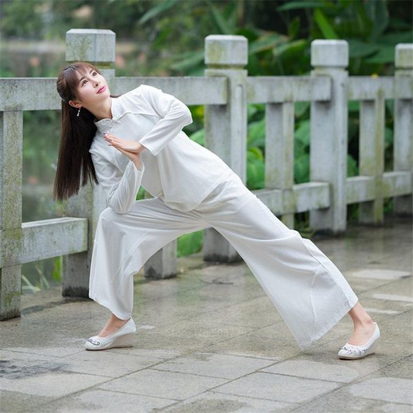 

2020 ancient chinese costumes women folk kungfu taichi practice zen meditation traditional clothing solid cotton tang suit sets, Black;red