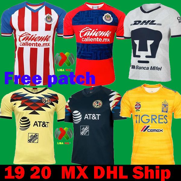 

dhl shipping 2020 mexico liga mx chivas guadalajara club america unam tigres 2019 soccer jerseys 19 20 cruz azul third away football shirts, Black;yellow