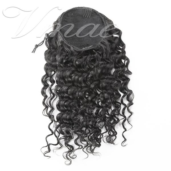 

vmae peruvian 12 to 26 inch 120g 140g 160g natural black deep wave clip in elastic ties virgin human hair drawstring ponytail