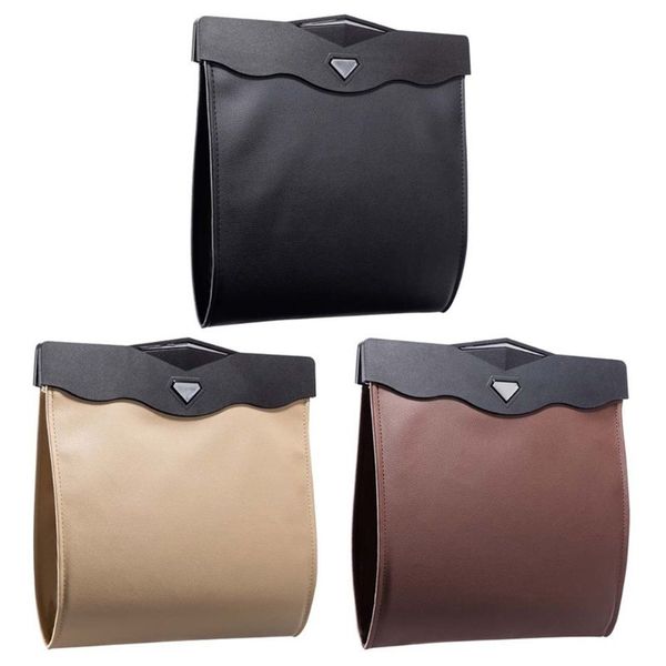 

smart led car trash can waterproof garbage bag leather storage pocket reusable
