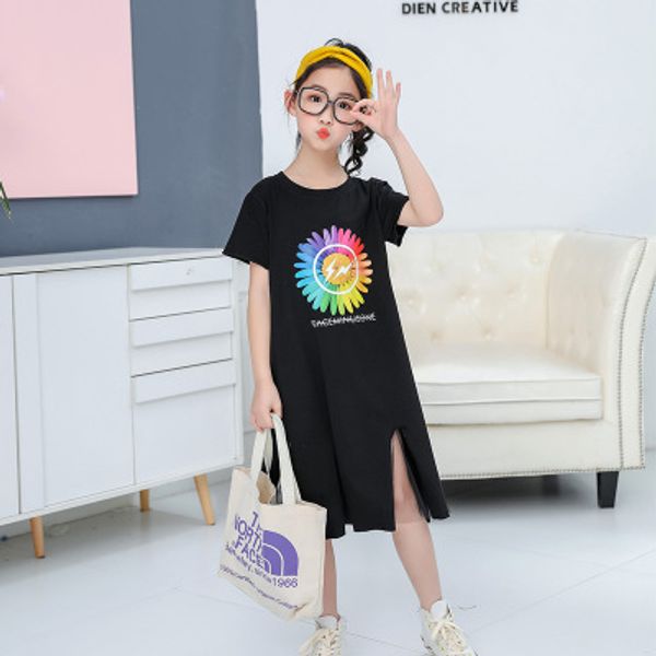 

5-10 years old girls baby summer dress girls long t-shirt dress color explosion models small daisy casual wild children, Red;yellow