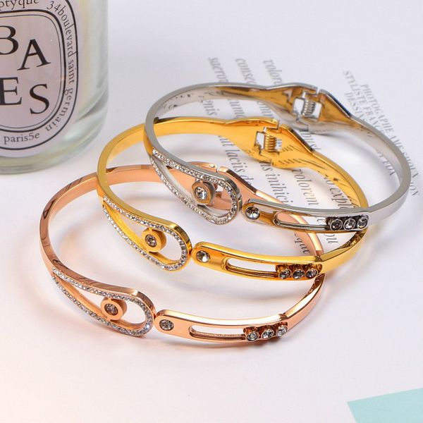 

hollow out fully-jewelled bracelet woman titanium steel bangles drip electroplate bracelet 18k gold cuff bangle bracelets hand decorate, Black
