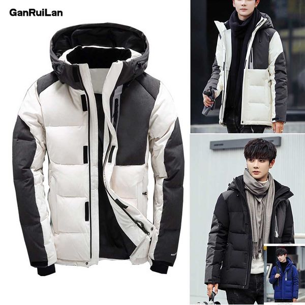 

2019 new men winter thick duck down jacket men hooded down waterproof snow coat warm quality male casual outerwer parkas, Tan;black