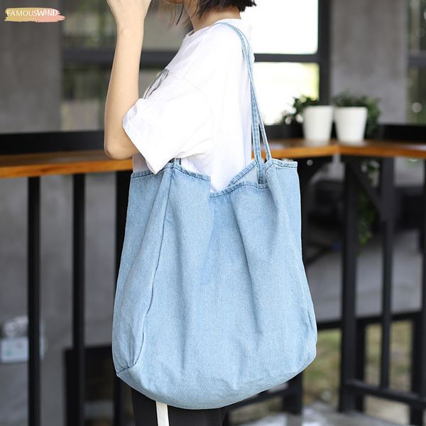

denim big capcity tote bag women fashion classical handbag female fabric casual leisure beach summer oversize handle purse