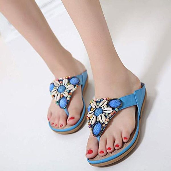 

newly women bohemian shoes vintage ethnic beads open toe casual sandals for summer