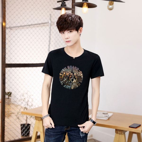 

2019 summer loose-fit crew neck short sleeve printed t-shirt sweat absorbing breathable four colors selectable m code to 4xl cod, White;black