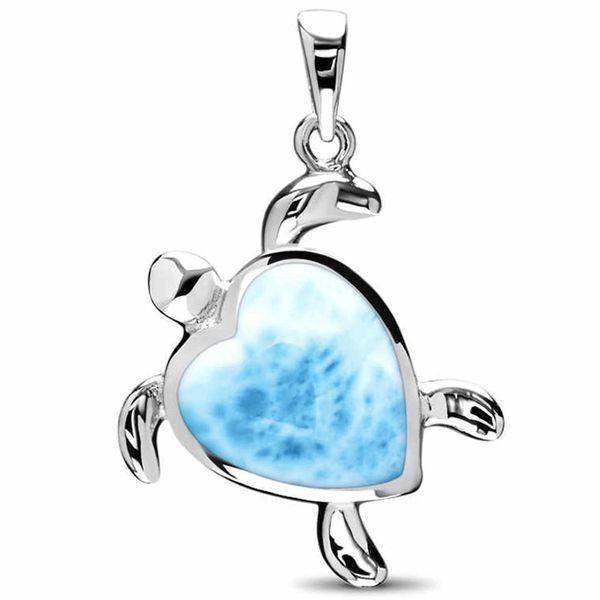 

100% 925 sterling silver natural larimar sea turtle women's necklace pendant for gift