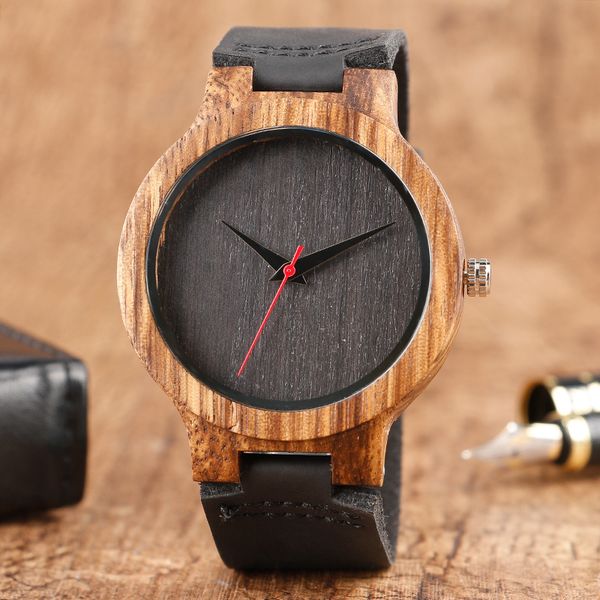 

2019 gift black/coffee/green dial natural bamboo wood watch men women genuine leather wooden clock male hour reloj de madera, Slivery;brown
