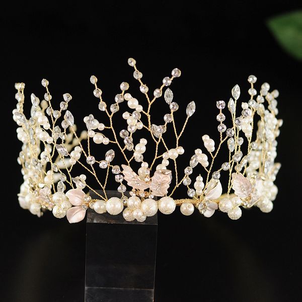 

trixy h213-g bridal hair accessories wedding crown for bride headwear bridal headpiece with pearl wedding hair jewelry for women, Golden;white