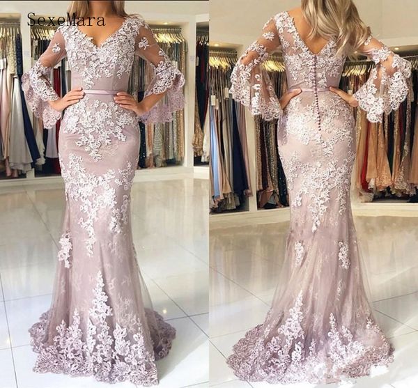 

new fasion lace tulle mermaid prom dress with lace appliques v-neck backless buttons elegant vestidos de soriee custom made, White;black