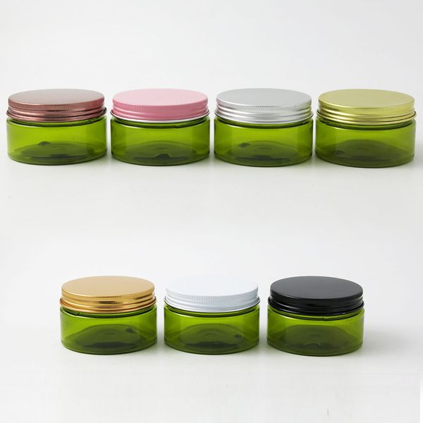 

24 x 100g empty green cosmetic cream containers cream jars 100cc 100ml for cosmetics packaging plastic bottles with metal lids